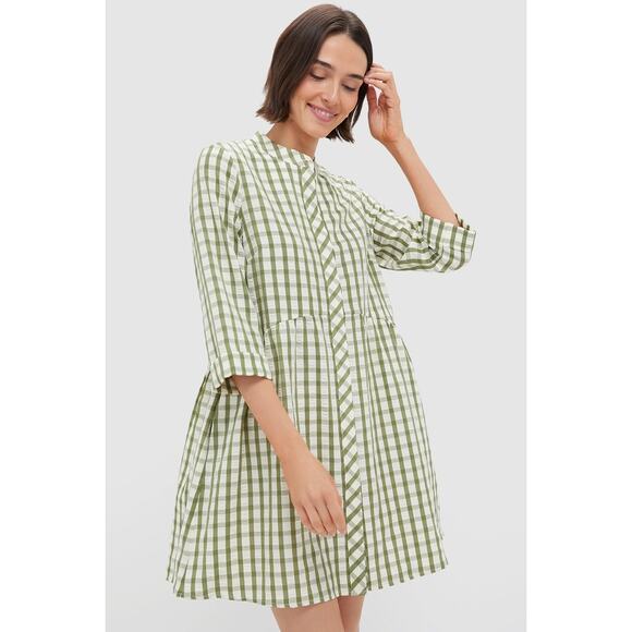 Tuckernuck Dresses & Skirts - TUCKERNUCK Sage Seersucker Gingham Royal Shirt Dress Size L NWT